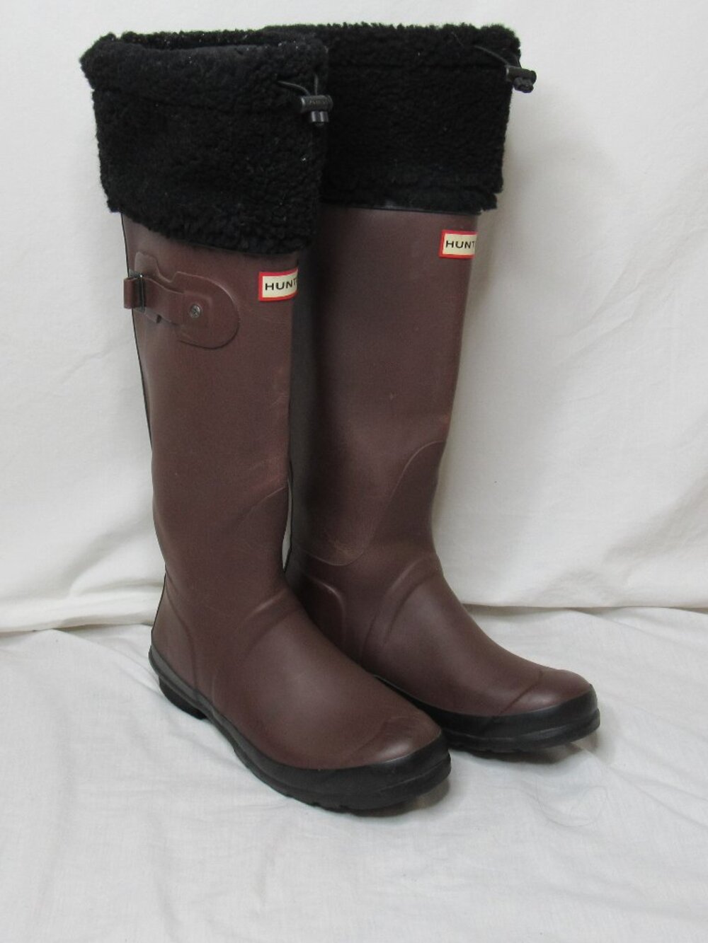 Hunter Brown Tall Rain Boots with Shealing Fleece Women's 9